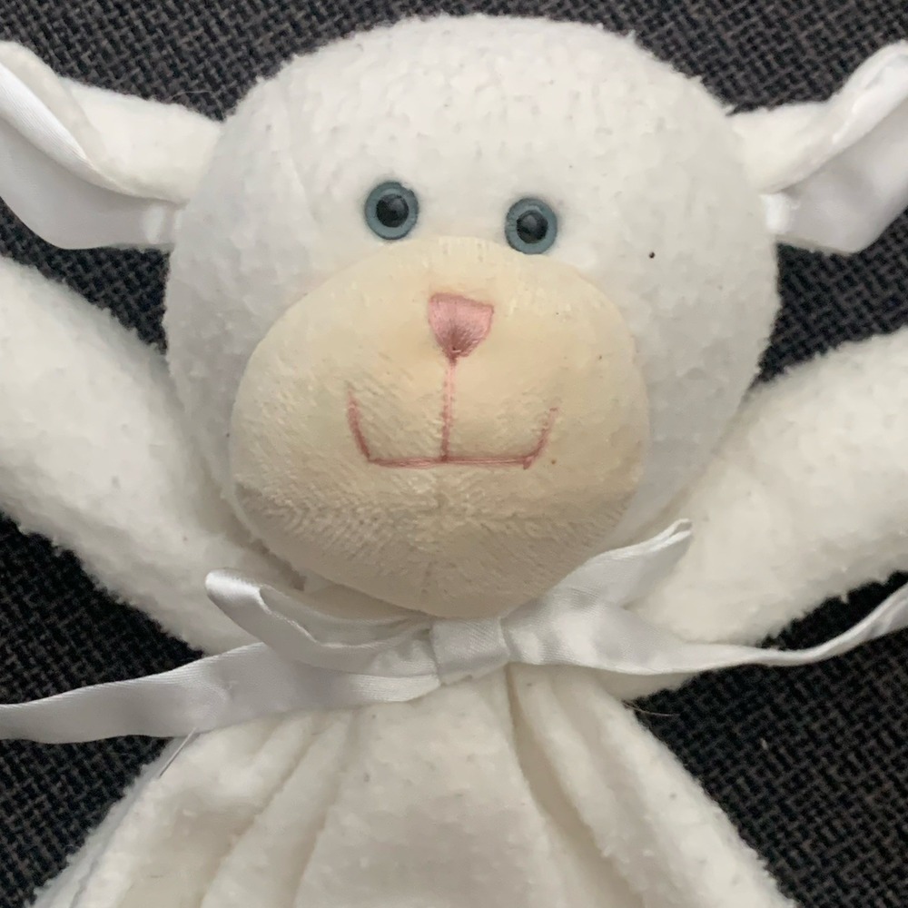 Baby Boyds Collection White Lamb Satin Trim & Heart Security Blanket/Lovey - Picture 4 of 5